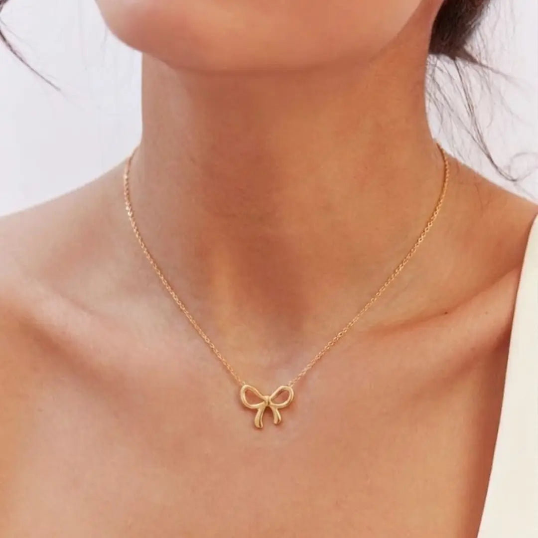 18K Gold Filled Ribbon Bow Pendant Necklace – Minimalist Everyday Fine Jewelry for Women